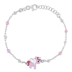 Adorable Unicorn Bracelet for Girls - Sterling Silver and Pink Enamel