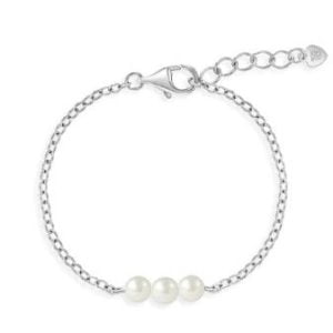 Elegant Sterling Silver Bracelet: Lustrous Pearls Meet Delicate Pink Accents