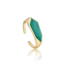 Stunning Gold-Plated Sterling Silver Ring with Malachite Emblem - Adjustable Fit
