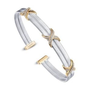 Gold Plated 'Hugs and Kisses' Cuff Set with Dazzling Diamonds
