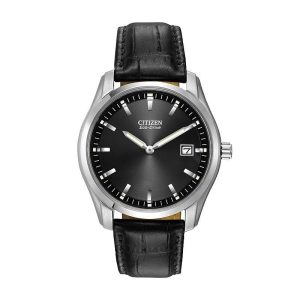 Classic Men's Watch: Stainless Steel Elegance with Leather Band