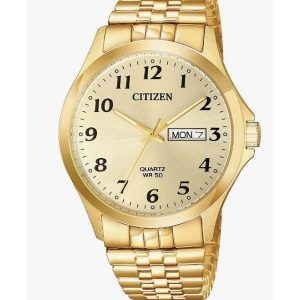 Classic Men's Quartz Watch: Gold-Tone Stainless Steel Band with Day/Date Display
