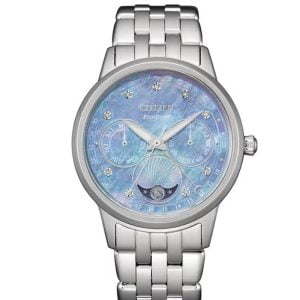 Luxurious Eco-Drive Ladies Watch: Sparkling Blue Dial with Diamonds