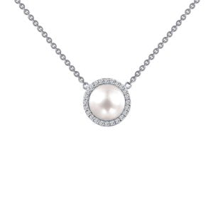 Elegant Freshwater Pearl Pendant with Diamond Halo - A Gleaming Sterling Silver Masterpiece