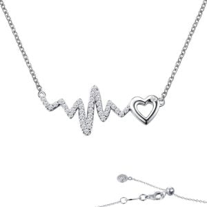 Luxurious Heartbeat Pendant: Sterling Silver with Simulated Diamonds