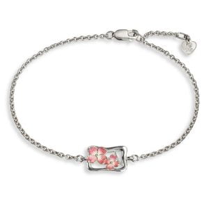 Chic Sterling Silver Bangles Bracelet with Pink Dogwood Flower