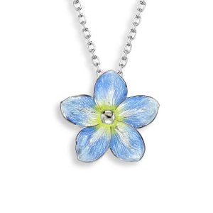 Stunning Sterling Silver Pendant: Hand-Enameled Forget-Me-Not Flower Necklace