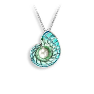 Stunning Blue Pearl Nautilus: A Sterling Silver Necklace Masterpiece