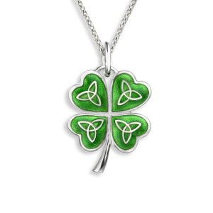 Vibrant Celtic Clover: Luxurious Sterling Silver Necklace