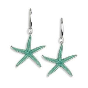 Stunning Seafoam Green Starfish Earrings: Hand-Enameled Sterling Silver