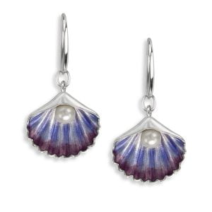 Elegant Purple-Pink Shell Dangle Earrings: A Sterling Silver Masterpiece