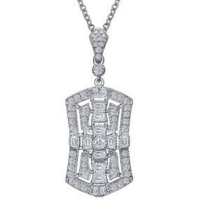 Dazzling Art Deco Necklace: Sterling Silver with Simulated Diamonds