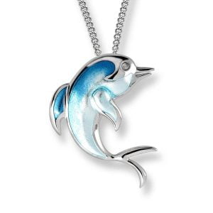Elegant Sapphire-Eyed Dolphin Pendant in Sterling Silver
