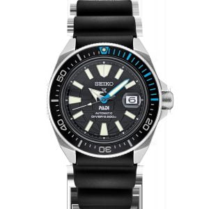 Stylish Seiko Dive Watch: Black Dial, Blue-White Bezel!
