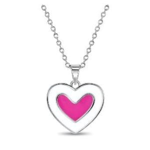 Charming Sterling Silver Necklace with Pink & White Enamel Heart