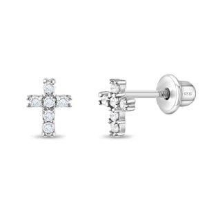 Sparkling Sterling Silver CZ Mini Cross Stud Earrings - Perfect for Every Occasion