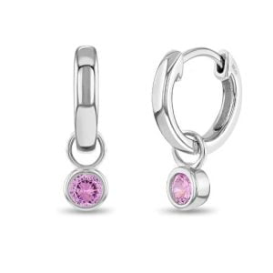 Sparkling Sterling Silver Huggie Hoop Earrings: Adorned with Pink Cubic Zirconia