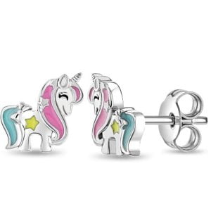 Enchanting Unicorn Stud Earrings: Sterling Silver Magic for Your Look