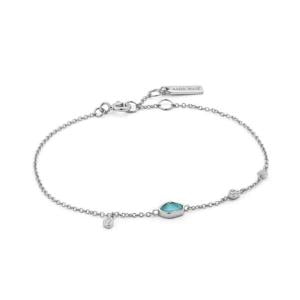 Luxurious Sterling Silver Woman's Bracelet: Turquoise Disc, Rhodium Plated