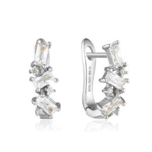 Glimmering Sterling Silver Huggie Hoop Earrings: Dazzling Cubic Zirconia Embellishment