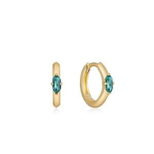 Stunning Gold Plated Sterling Silver Huggie Hoop: Dazzle with Teal Sparkle