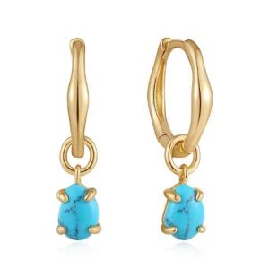 Elegant Sterling Silver Gold Plated Wave Huggie Hoop Earrings: A Touch of Turquoise Charm