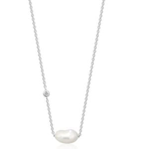 Sparkling Sterling Silver Chain: Adjustable Elegance with Cubic Zirconia and Pearls