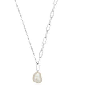 Glistening Sterling Silver Necklace: Elegance with Chunky Pearls