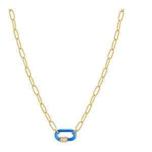 Stunning Neon Blue Carabiner Chain: Sterling Silver with Gold Plating