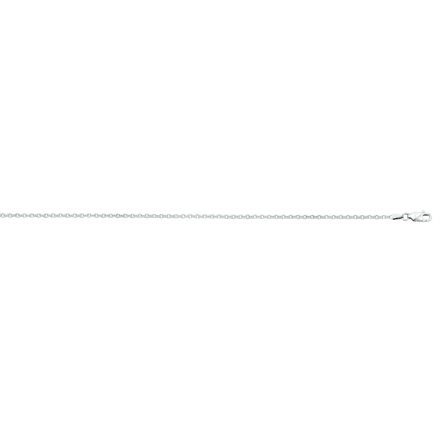 A luxurious, rhodium plated, 20" sterling silver 1.30mm cable chain with an easy-to-operate sterling silver claw catch closure.