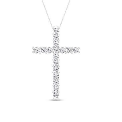 "Exquisite 14kt white gold cross pendant showcasing 0.50cts lab-grown diamonds, G/H color, VS clarity, authenticated by IGI certification."