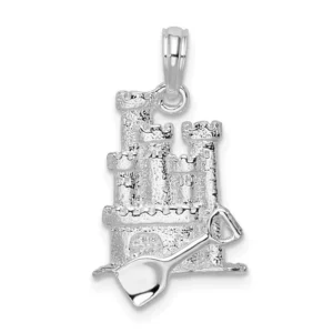 A charming Sterling Silver dangle bead, intricately designed as a sandcastle, inspired by the serene beauty of Wildwood beach.