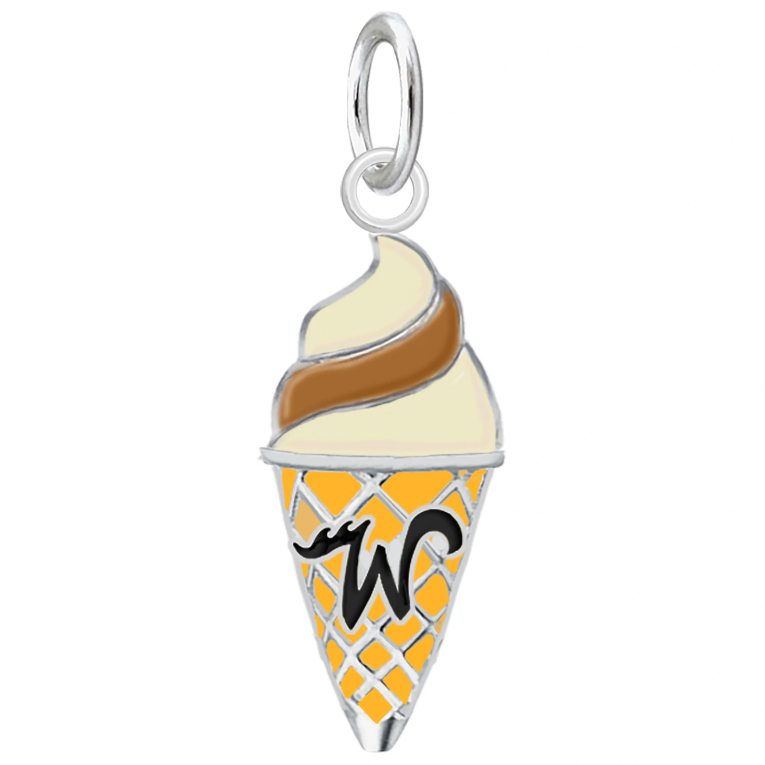 A delightful Sterling Silver charm featuring a vibrant enamel Wildwood ice-cream cone with an intricate twist design.