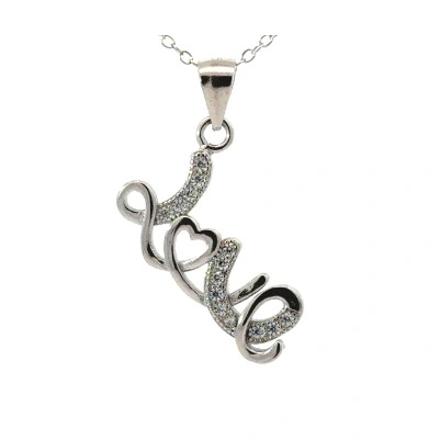Sterling Silver Love CZ pendant on 18" link chain with spring ring rhodium plated