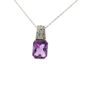 10kt wg amethyst large emerald cut pendant 1 amethyst 4.2 ct 12 rd diamonds tw 0.08 pt