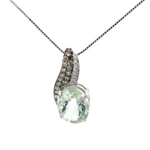 14KT W/G GRN. AMETHYST AND CHOC DIA PENDANT 17 CHOC DIA TW 0.36 PTS