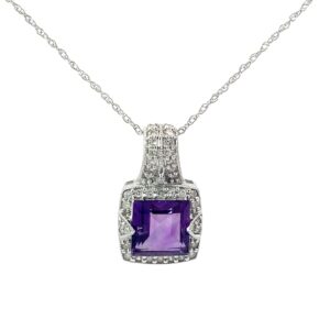 14kt wg amethyst and dia pendant on chain 1 princess cut amethyst 38 rd dia tw 0.30pts