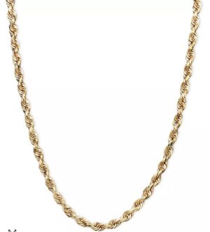 14kt yellow gold solid diamond cut 2.1mm rope chain with claw catch closure 20"