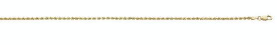 14kt yellow gold 2.1mm solid diamond cut rope chain with claw catch closure 22" long