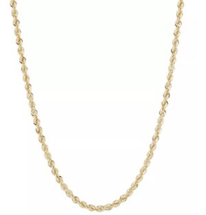 10kt yellow gold 2.5mm solid diamond cut 2.50mm rope chain with claw catch closure 20"