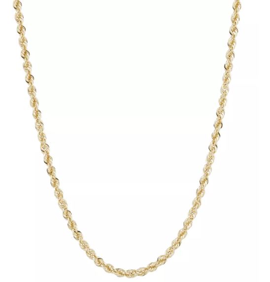 L .jpg 10kt yellow gold 2.5mm solid diamond cut 2.50mm rope chain with claw catch closure 20"