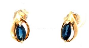 14KT Y/G SAPPHIRE EARRINGS 6X3 MARQUISE SAPPHIRE