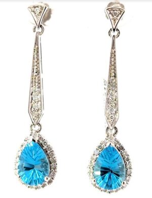 14KT W/G DIAM/ BL TOPZ DANGLE EARRING BT tw 4.00 52 RD DIAM TW 0.52 PTS SI1 G/H