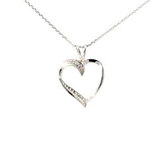 10 kt w/g .01 pt diamond open heart pendant on diamond cut .6m cable 18"