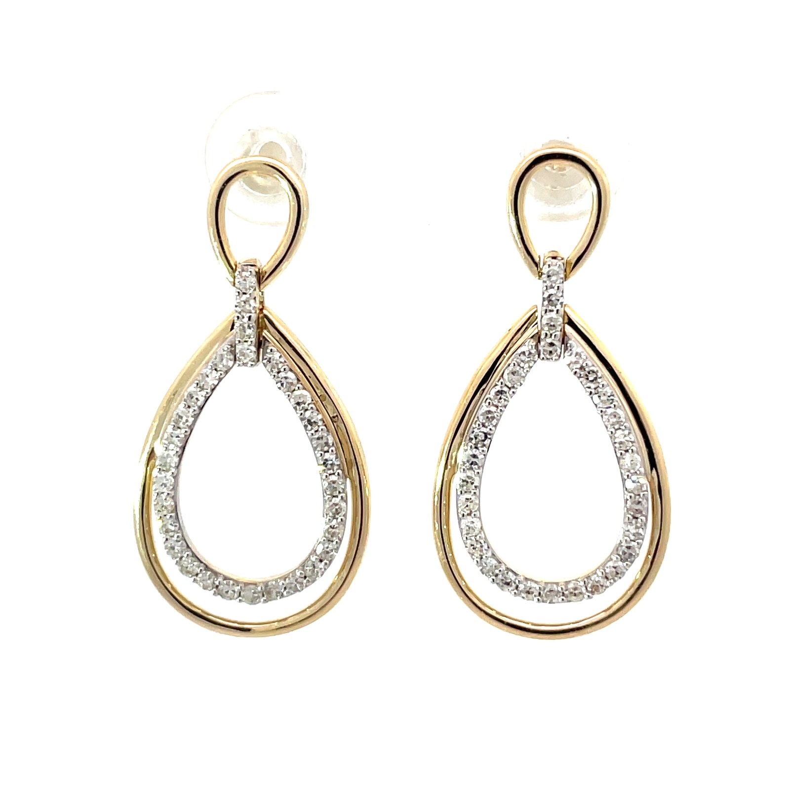 yg .jpg 10kt yellow gold diamond pear shape drop earring D tw 0.48cts with screw backs SI clarity, near colorless I color