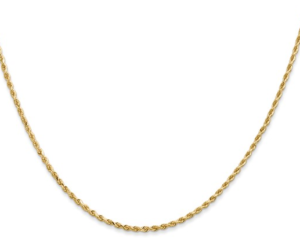 14kt yellow gold solid diamond cut 1.5mm rope chain with claw catch closure 18"