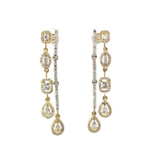 10kt yellow gold diamond dangle double row fashion earring with screw backs D tw 1.20cts SI clariry, near colorless I color