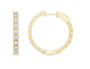 10kt yellow gold diamond illusion inside out hoop earring with locking back tw 2.04cts SI clarity, faint yellow