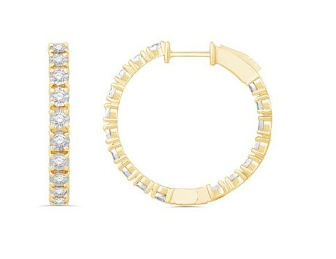 yg .jpg 10kt yellow gold diamond illusion inside out hoop earring with locking back tw 2.04cts SI clarity, faint yellow