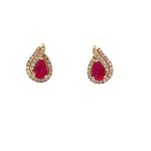 14kt yellow gold diamond and ruby pear shape fashion stud earring D tw 0.28cts SI, G R tw 1.00ct